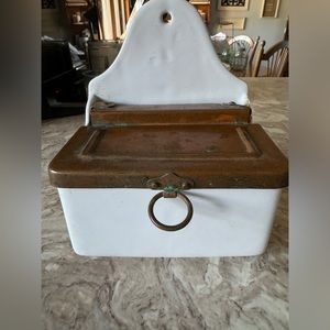 Antique Ceramic and Copper Salt Box